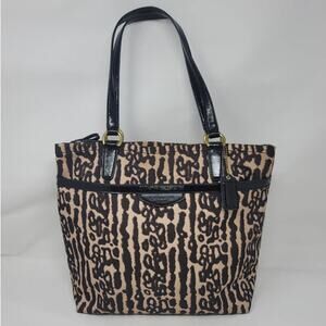 Coach Ocelot Leopard Animal Print Canvas Tote Bag Handbag Purse Tan Brown
